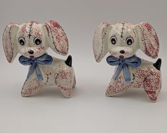 Vintage Ceramic Patchwork Puppy Pepper Shaker Japan Kitschy READ