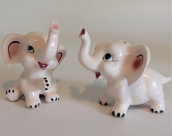 Vintage Pink Elephant Salt And Pepper Shakers Anthropomorphic