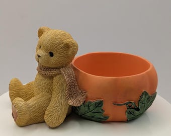 Cherished Teddies 1998 Pumpkin Tealight Candle Holder Fall Halloween 470333