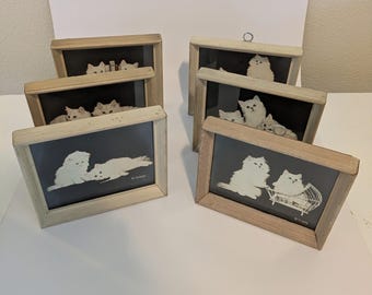 Bradley R Currey Cats Pictures Lot Of 6 White Cats 5.5" X 4.5" Piano Books Chair