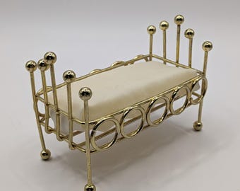 Dollhouse Bed With Mattress Metal Goldtone 3.5"x2.5" Dollhouse Furniture