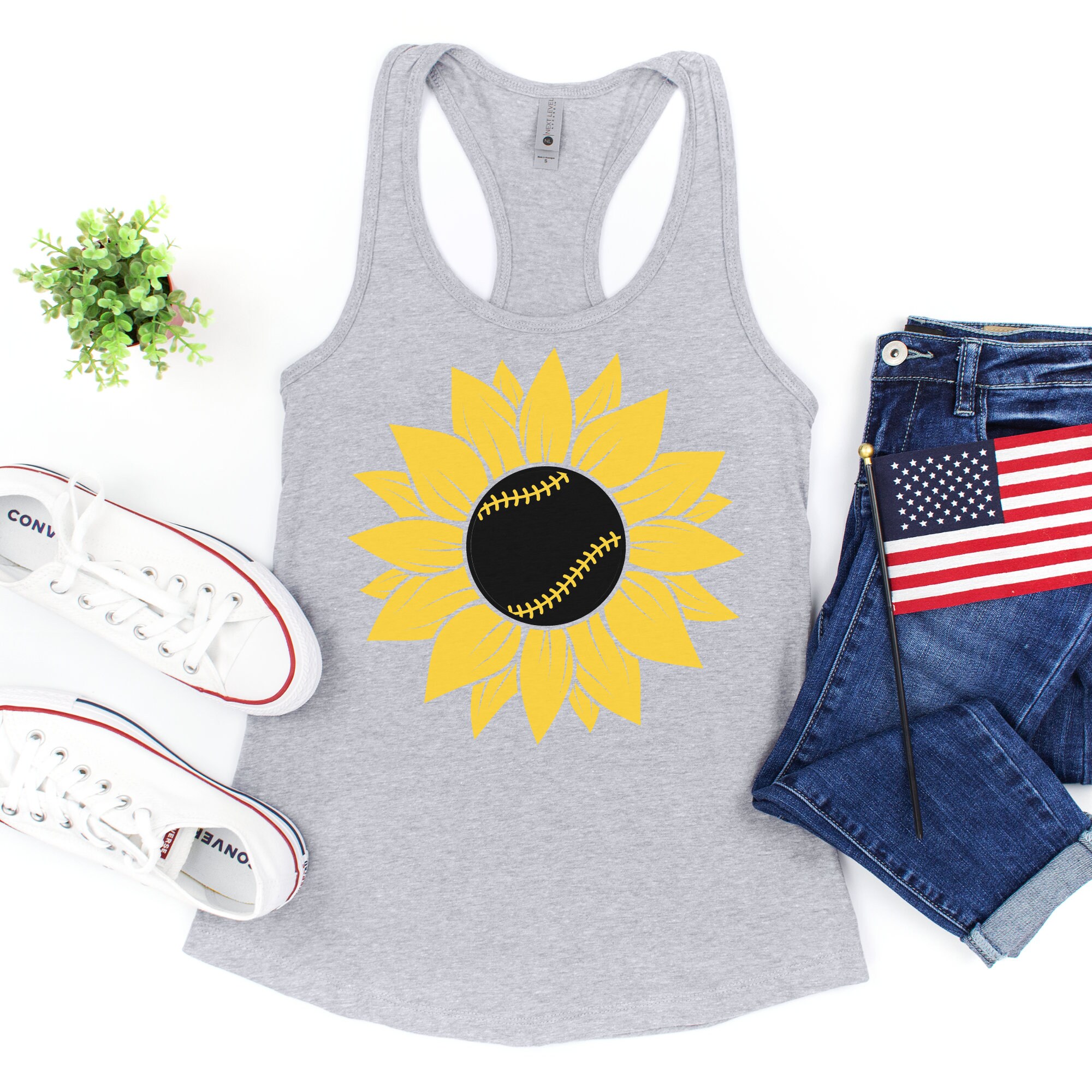 Yellow & Black Baseball Sunflower Tank - Etsy display picture 3
