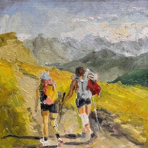 Mountain Hike – Original Oil Painting of Hikers in Nature