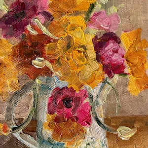 Floral Oil Painting: Colorful Still Life, Impressionist Home Decor
