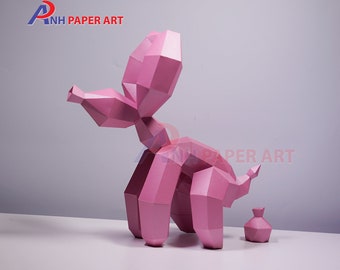 PaperCraft PDF, modèle SVG de chien en ballon qui fait caca pour projet Cricut - créations en papier 3D de chien en ballon ballon, origami, Low Poly, sculpture