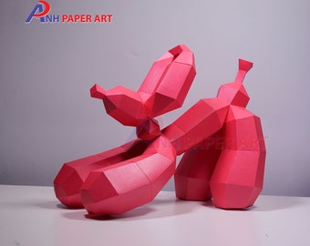 DIY PaperCraft Balloon Dog PDF, modèle SVG pour projet Cricut - Créations 3D en papier de chien ballon, origami, Low Poly, sculpture