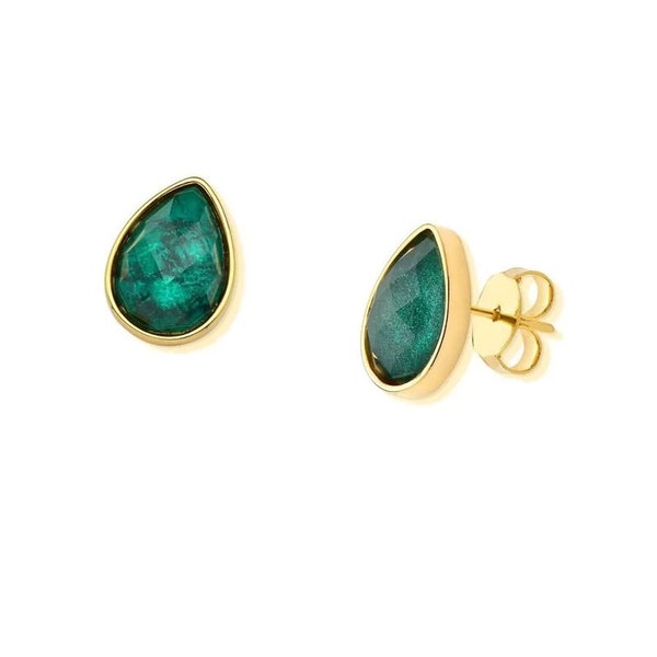 Natural Emerald Earrings, Premium 18K Gold Plated, Crystal Earrings, Gemstone Earrings.