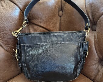 Coach Zoe Black Crinkled Patent Leather Shoulder Bag Y2K Style