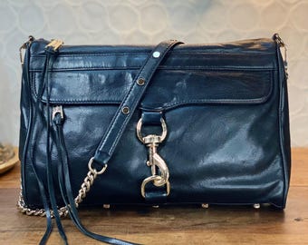 REBECCA MINKOFF M.A.C. Black Leather Large Crossbody Shoulder Clutch Bag