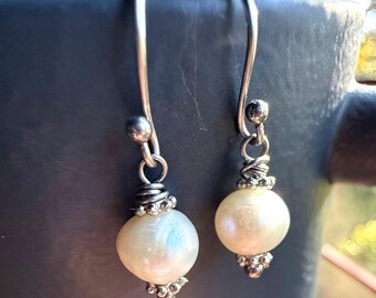 Dainty Freshwater Pearl Drop Earrings Stainless Steel Ear Wire
