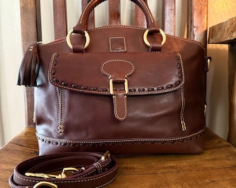Vintage Dooney & Bourke Florentine Leather Front Pocket Satchel Chestnut Crossbody