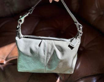 Coach Soho Pleated Patent Leather Mini Demi Hobo Baguette Sage Green Y2K