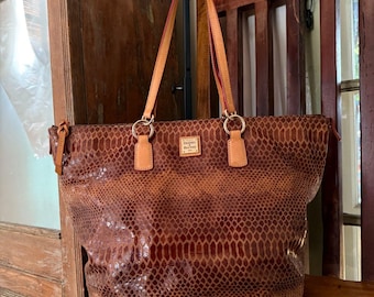 Dooney & Bourke Charleston Snake Embossed Brown Leather Shopper Tote