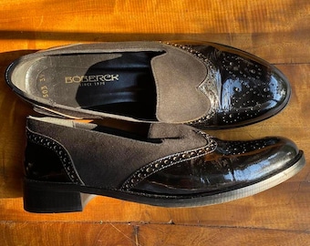 Boberck Wingtips Black Patent Leather/Suede Womens Size 8