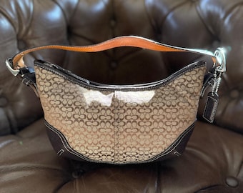 Vintage Coach Mini Soho Signature Jacquard Canvas Hobo Shoulder Bag Brown Khaki A3K-63511