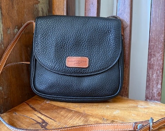 Vintage Courreges Paris Mini Crossbody Bag Black and Tan Leather