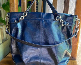 Coach Brooke Navy Blue Patent Leather Hobo Shoulder Bag w/ Strap