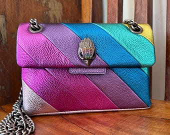 Kurt Geiger Mini Kensington Rainbow Metallic Leather Crossbody Bag Chain Purse