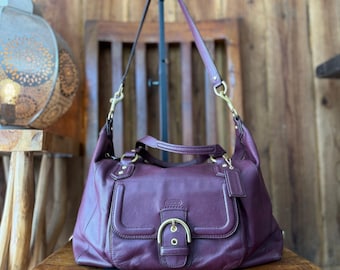 Coach Campbell Large Plum Bordeaux Glove Tanned Leather Satchel Convertible Shoulder Bag F25151