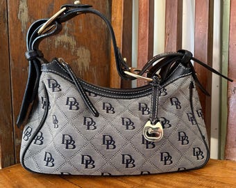 Dooney & Bourke East West Slouch Monogram Canvas Black Leather Y2K Shoulder Bag