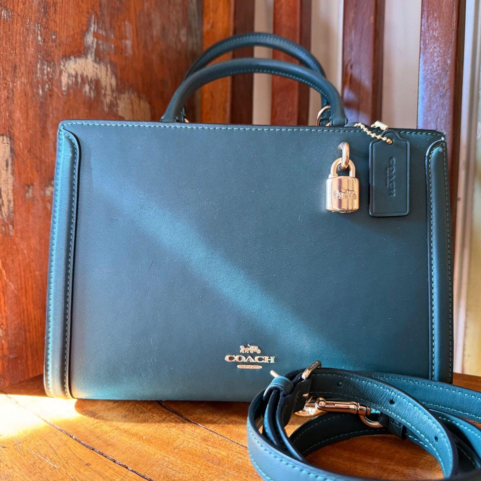 Coach Zoe Carryall Teal Leather Tote Crossbody Bag Creed  display picture 2