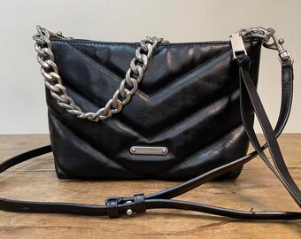 Rebecca Minkoff Edie Shoulder Crossbody Bag  Black Chevron Quilted Leather