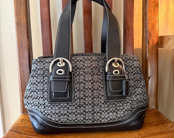 Vintage Y2K Coach Soho Mini Buckle Tote F10927 Black Gray Signature Jacquard