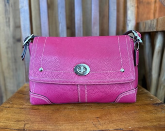 Coach Hamilton Flap Shoulder Bag F13957 Fuchsia Pink Pebbled Leather Y2K Purse