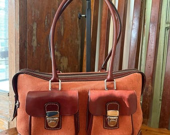Vintage Dooney & Bourke Signature Double Pocket Satchel Toasty Orange Brown Bag