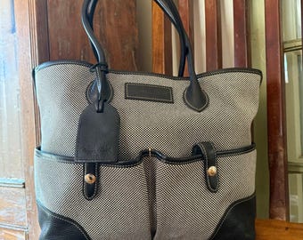 Dooney & Bourke Canvas Tote Black White Vacchetta Leather Trim