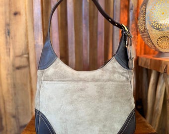 Vintage Coach Hamilton Hobo Bag F10281 Tan Suede & Brown Leather Shoulder Bag 2006