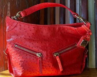 Dooney & Bourke Red Vintage Ostrich Hobo Bag