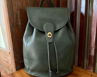 Vintage Coach 9943 Bottle Green Leather Backpack XL USA Turnlock Rucksack