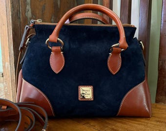 Dooney & Bourke Florentine Leather Suede Satchel Navy Cognac Crossbody Bag