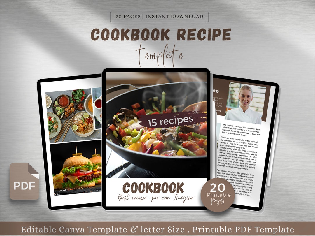 Cookbook Template, Editable Recipe Book Template for Canva, Printable ...
