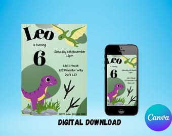Dinosaur Birthday Party Invitation Digital Download