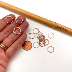 20 ROSE GOLD HEXIS Set of 20 Closed Ring Hexagon Knitting Stitch Markers 12 mm