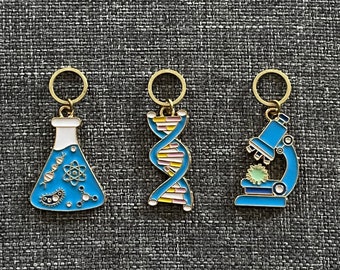 SCIENCE! Jumbo Enamel Trio - Set of 3 Knitting Stitch Markers - 18 mm gold rings