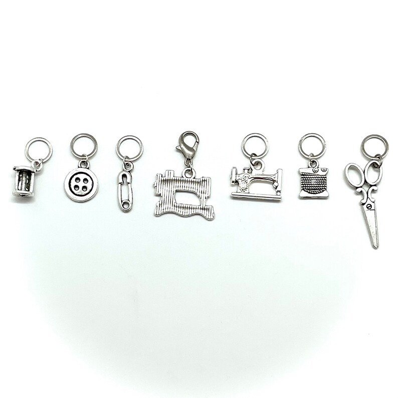QUILTING BEE Set of 7 Knitting Stitch Markers 6 x 10 mm silver rings 1 x Progress Keeper image 6