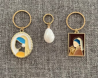 GIRL with a PEARL Jumbo Enamel Trio - Set of 3 Knitting Stitch Markers - 1 x 10 mm gold ring + 2 x 18 mm rings