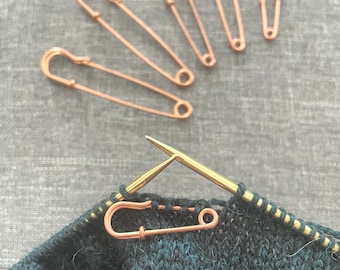 ROSE GOLD Stitch Holders - Set of 6 Knitting Safety Pins - small, medium, large
