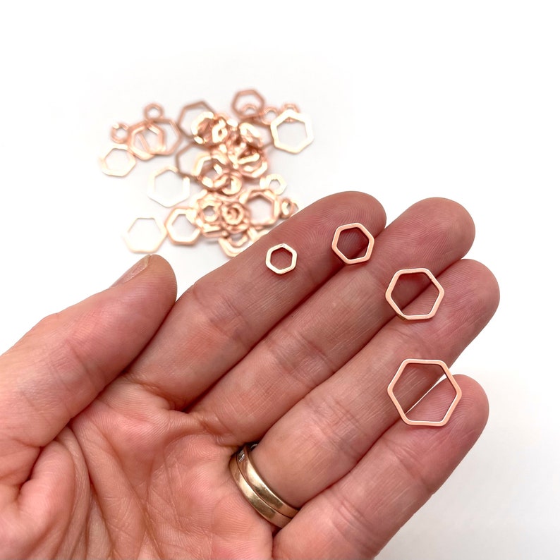 20 ROSE GOLD HEXIS Set of 20 Closed Ring Hexagon Knitting Stitch Markers image 6