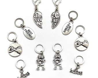 BEST FRIENDS FOREVER! - Set of 10 Knitting Stitch Markers - 2 Sets of: 4 x 10 mm silver rings + 1 Progress Keeper