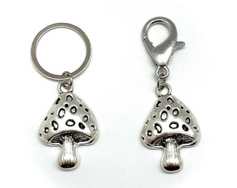 SALE - MUSHROOMS Jumbo Pair - Set of 2 Knitting Stitch Markers - 1 x 19 mm silver ring + 1 x Progress Keeper