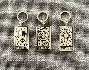 TAROT CARD Trio - Set of 3 Knitting Stitch Markers - 10 mm silver rings