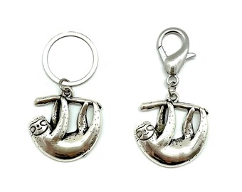 SLOTH Jumbo Pair - Set of 2 Knitting Stitch Markers - 1 x 19 mm silver ring + 1 x Progress Keeper