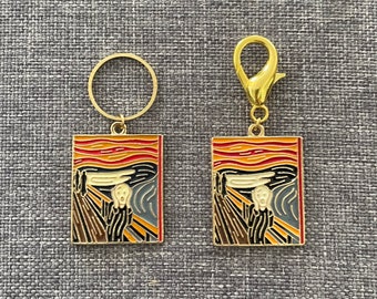 SALE - SCREAM Jumbo Enamel Pair - Set of 2 Knitting Stitch Markers - 1 x 18 mm gold ring + 1 x Progress Keeper