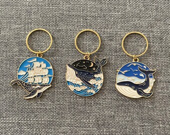 WHALE RIDER Jumbo Enamel Trio - Set of 3 Knitting Stitch Markers - 18 mm gold rings