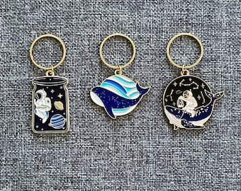 SPACE WHALES Jumbo Enamel Trio - Set of 3 Knitting Stitch Markers - 18 mm gold rings