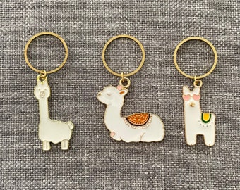 LLAMA LLAMA ALPACA Jumbo Enamel Trio - Set of 3 Knitting Stitch Markers - 3 x 18 mm gold ring